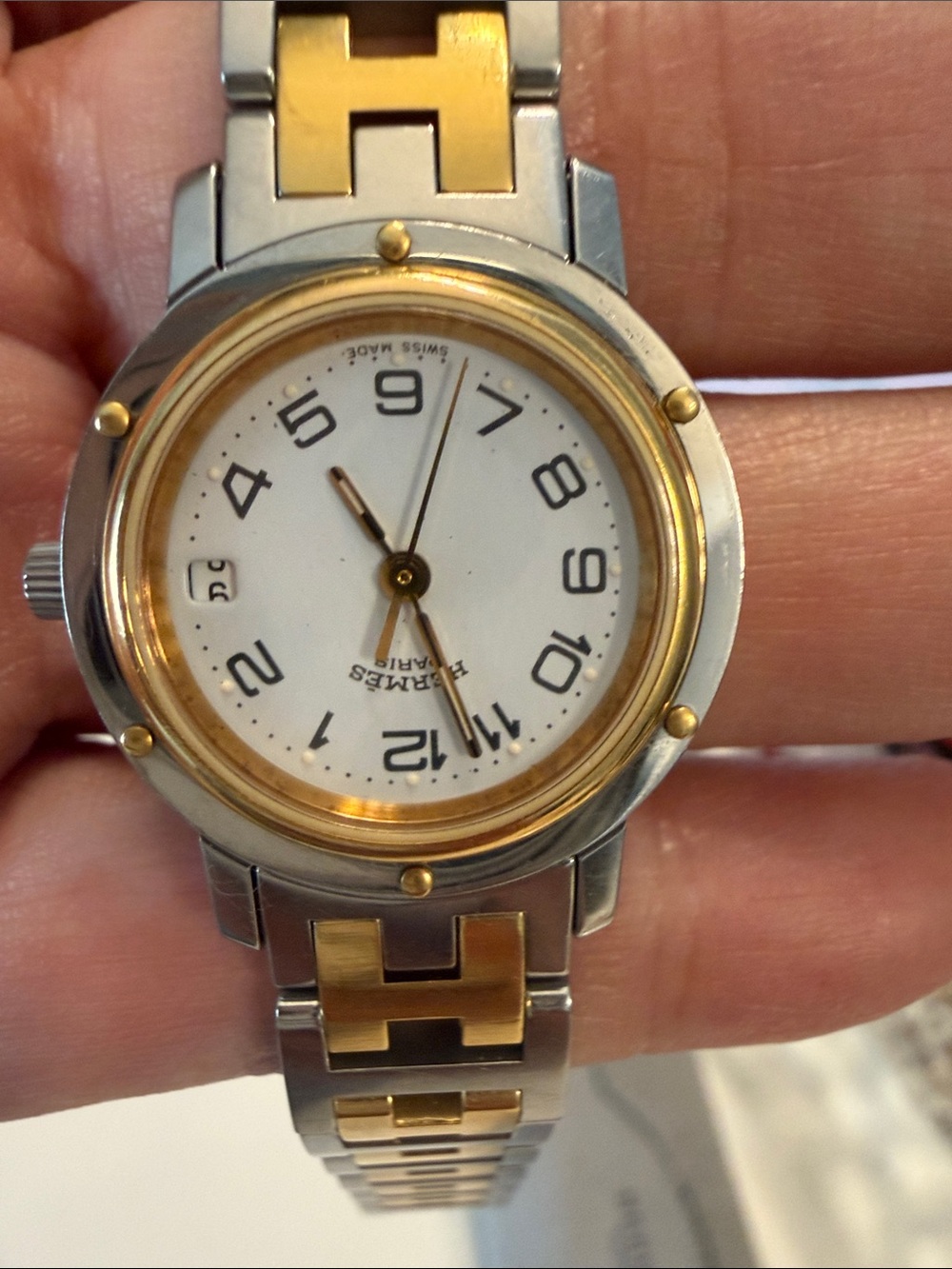 Hermès Two-Tone H-Link Bracelet Watch in Gold and Silver